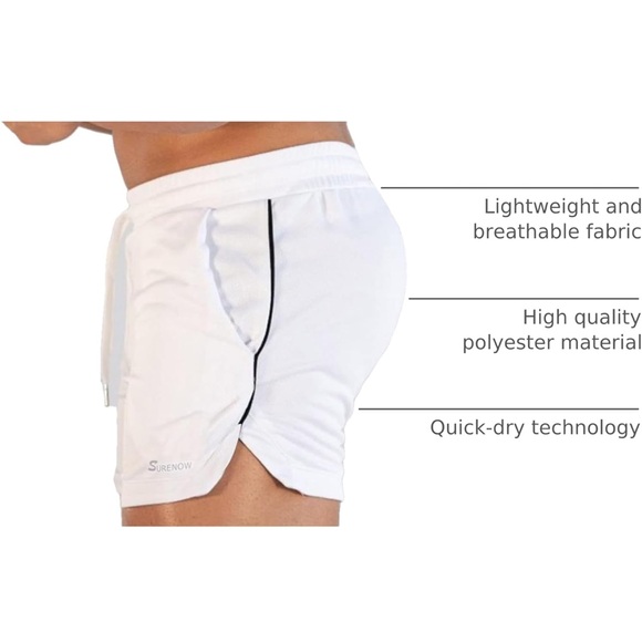 3inch White Men's Athletic Shorts - Picture 5 of 8